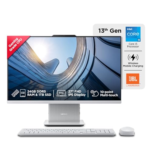 Image of Lenovo IdeaCentre AIO Intel Core i5-13420H 27 inch FHD Touchscreen (24GB RAM /1TB SSD /Win11 /Microsoft 365 + Office 24 /3Wx2 Harman /Wireless EOS Keyboard & Mouse,Grey), F0HM00W3IN All-in-One Desktop