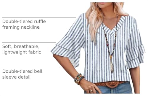 Image of OFEEFAN Spring Tops for Women Boho Shirts Fashion Clothing Cute 3 /4 Length Sleeve Blouses Dressy Casual Summer Outfits