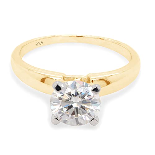 SAVEARTH DIAMONDS 3/4 Carat Moissanite Solitaire Engagement Ring for Women Wedding band 925 Sterling Silver with 18K Gold Plated Lab Created Round Diamond Ring Promise Wedding Ring 0.75 Cttw, G-H/VVS13