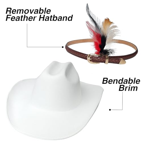 Image of Western Cowboy Cap for Men Women, Woolen Wide Brim Cowgirl Cap Belt Buckle Fedora Hat with Feather