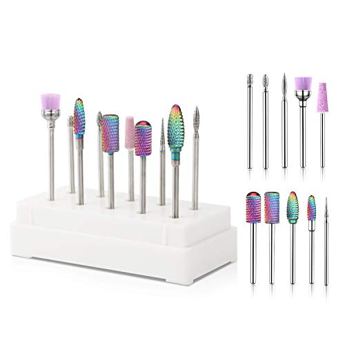 Bestidy 10pcs Nail Drill Bits Set,Acrylic Nail File Bits Tungsten Carbide 3/32'' Professional Efile Drill Bits for Manicure Pedicure Nail Art Tools