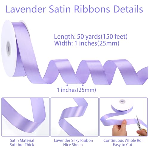 Image of woric Light Purple Satin Ribbon 1 Inch 50 Yards Lilac Ribbon Lavender Ribbons for Flower Bouquet Graduation Decor Leis Making Wedding Bridal Bouquet
