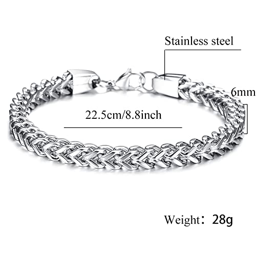 Fpeaob Mens Sturdy Curb Cuban Link Chain Bracelet 316L Stainless Steel Gold Plated/Silver 6/12/14Mm Width 8.5/8.9/9.4 Inch Length With Gift Box (Silver 6Mm) #TOP1