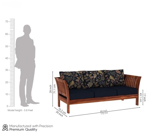 Image of Sheesham Wood 3 Seater Sofa Set for Living Room Bedroom Home Wooden 3 Seater Sofa Set Furniture for Office Guest Room (Honey Finish)
