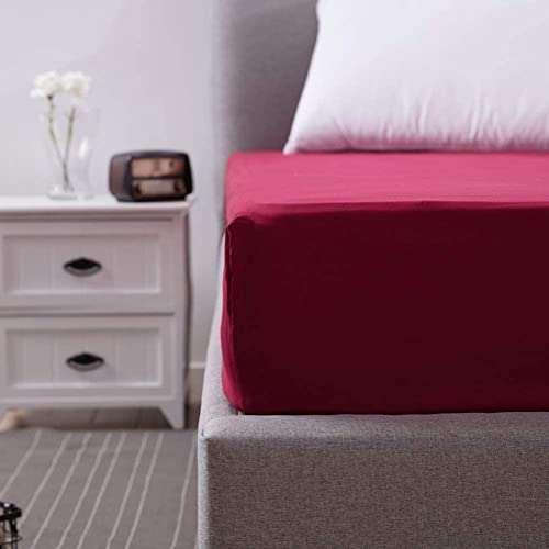 Image of Waterproof Mattress Protector Single Size 78x42 - Waterproof Terry Cotton Mattress Protector /Bed Cover Single Size Bed - Maroon Color - Water Proof Mattress Protector for Kids Urine