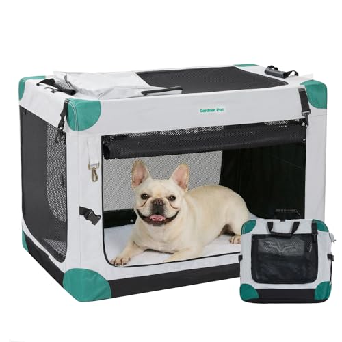 Gardner Pet Morbida Gabbia Pieghevole per Cani, 66x48x48cm, Adatto per Animali Fino a 15 kg, per Interni ed Esterni, Borsa da Trasporto 3 Porte, con Finestre in Rete Resistenti e Custodia, Grigio