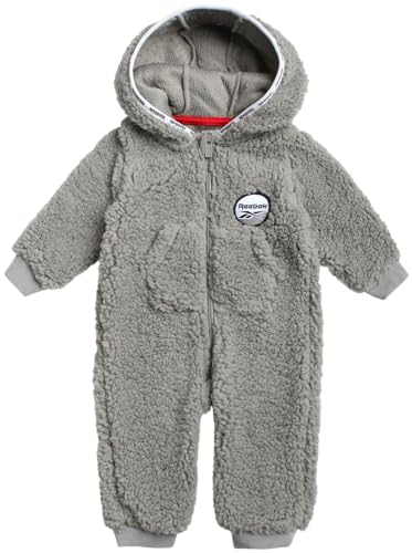 Image of Reebok Baby Boys’ Sweatshirt Bodysuit - Fleece Romper Bodysuit - One Piece Sweatsuit Coveralls: Newborn/Infant (0-9M)