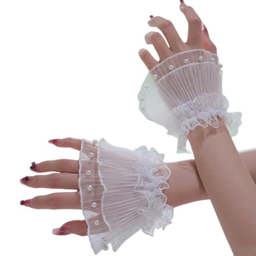 lace mesh Fingerless Gloves Pearl Tulle Wedding Gothic Cuffs for Bridal Wedding Gloves Party Decoration