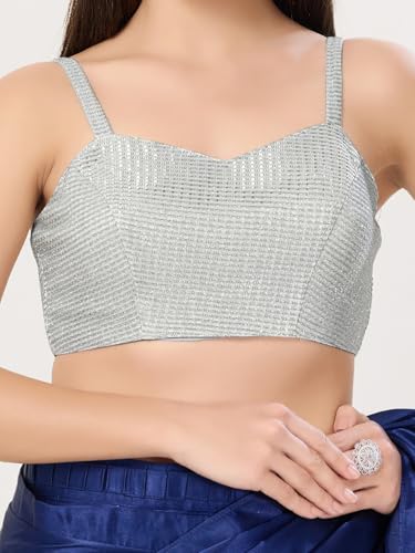 Image of Vamas Women's Shimmer Sleeveless Saree Blouse | Sweetheart Neck Padded Crop Top Blouse Designer Blouse for Lehenga & Saree | Available in Gold, Copper, Silver & Black