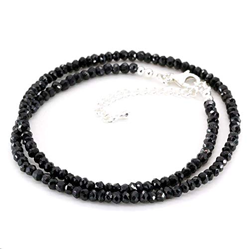 LiZiFang 3 mm echte, natürliche schwarze Turmalin-Edelstein-Perlen-Halskette