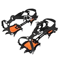 VGEBY Eisgriffe, 10 Zähne, Einstellbare Größe, Universal, Hochwertiges TPU Gummi & Manganstahl, Schwarz + Orange, Classic, Bergsteigen, Eisklettern, Eis/Schnee