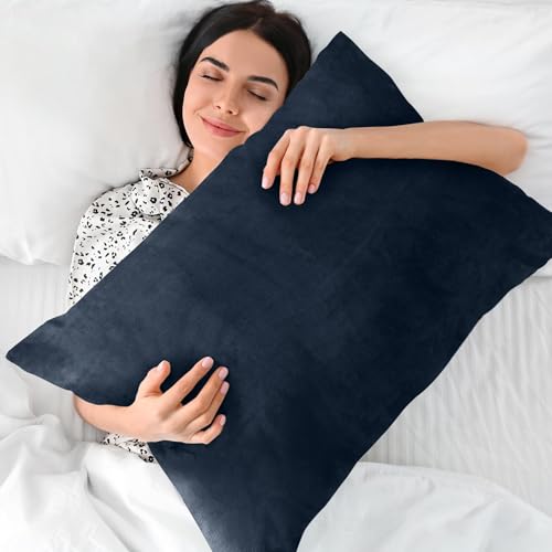 Image of BEDELITE Flannel King Size Pillow Cases Set of 2, Navy, 20x36 Inches | Super Cozy Fuzzy Velvet Pillow Shams with Zipper Closure, Soft Fleece Pillowcases for Bedroom, Sofa, Couch, All-Season Use