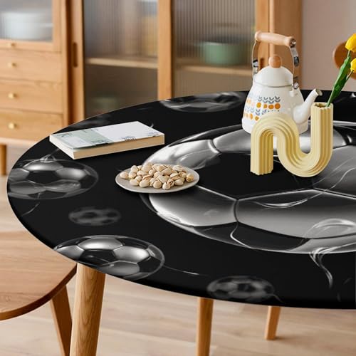 Nappe ronde ajustée élastique imperméable noire lavable pour table de jardin - 7