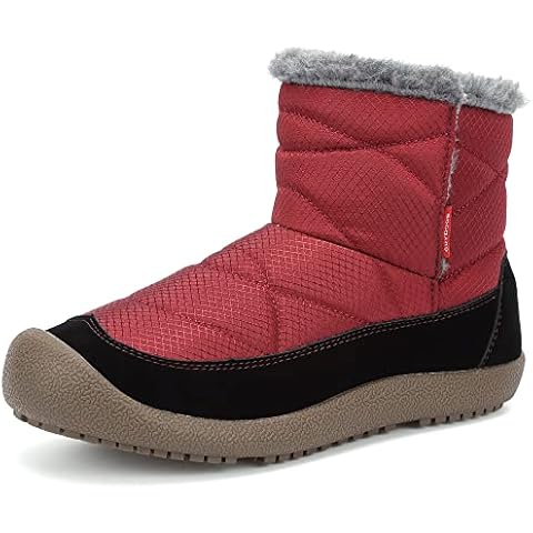 GOGOUP Men's Women's Winter Shoes Lined Warm Winter Boots Waterproof Snow Boots Outdoor Boots Non-Slip Slip On, Black rose red, 7 UK Cover
