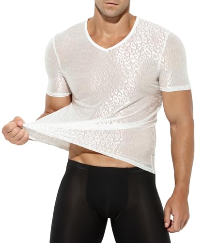 Casey Kevin Haut Sexy Homme, T-Shirt Resille, Tee Shirt Transparent Homme