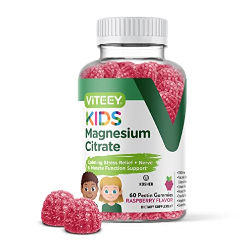 Magnesium Citrate Gummies for Kids Supports Sleep Aid, Calm Mood, Muscle Relaxer, Optimal Relaxation, Great Tasty Raspberry Flavor Chewable Gummy Supplements