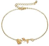 3UMeter Gold Anklet for Women 18K Gold Plated Tiny Rose Flower Beach Girl Adjustable Anklet Gift for Women Girl（G）