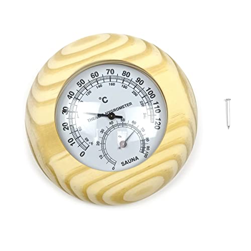 HJJKKH Thermomètre hygromètre 2 en 1 en Bois Fahrenheit pour Sauna, Mesure de l'humidité et de la température, Accessoires de Sauna (pin Rond)