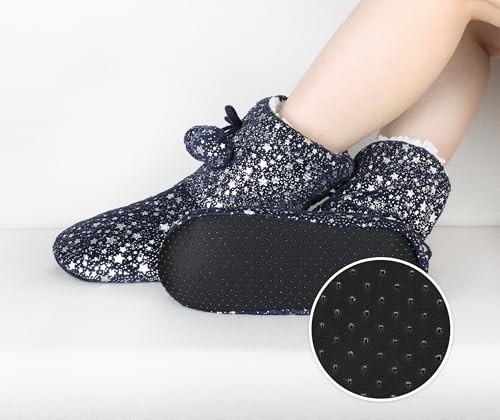 Image of DICUIRD Slipper Socks for Women,Fuzzy House Indoor Boots Slippers with Soft Soles,Warm Cozy Fluffy Sherpa Lined Booties Socks with Non Slip Bottom