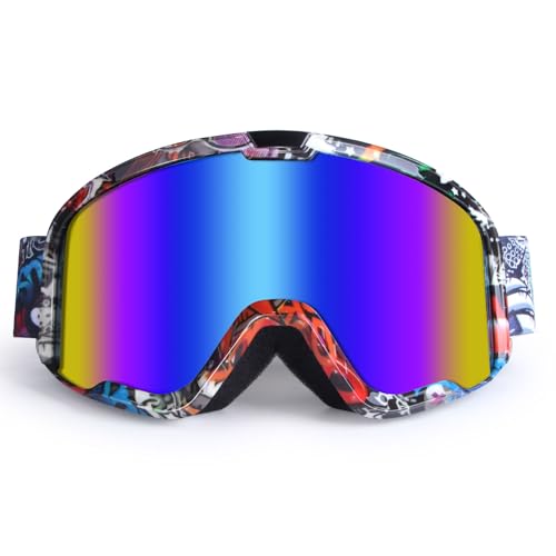 Image of Dirt Bike ATV Goggles Motorcycle Motocorss Riding Racing Glasses | Offroad Bike Goggles, UV400, Anti-Fog Scratch Lens, Dustproof Windproof, for Men Women Youth, Graffiti Frame + Colorful Lens