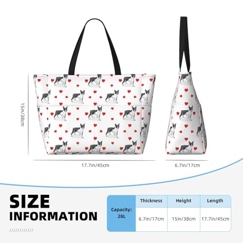 Boston Terrier Dog Hearts Cute Large Beach Bag Waterproof Sandproof Swim Tote Pool Bag For Women With Zipper3