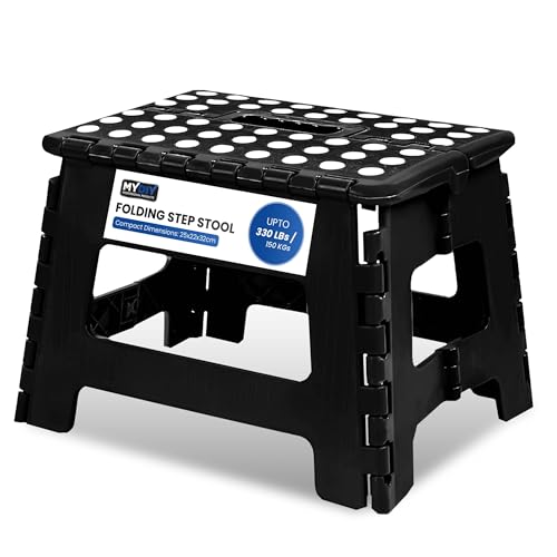 MY DIY Folding Step Stool 8.5 Inch (22cm) Lightweight Heavy Duty Strong Plastic Stool For Kids & Adults With Easy Carry Handle 150KG Weight Capacity Portable Footstool