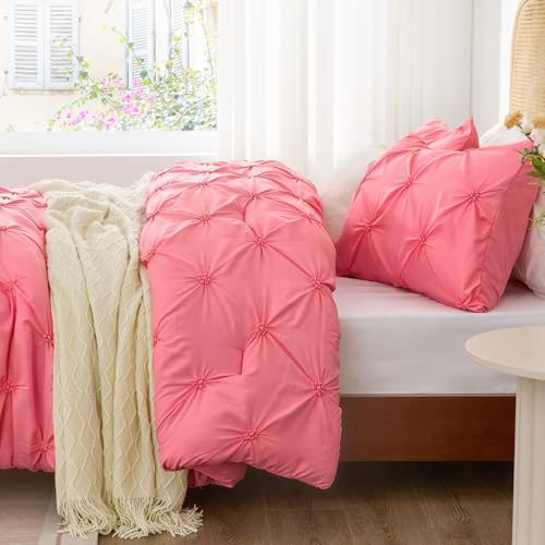 Image of BEDELITE Twin Comforter Set Strawberry Pink,Lightweight & Soft Comforter | Pintuck Boho Bedding, Warm & Cute Bed Set for All Season,With 1 Pillowcase