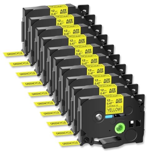 10pk compatible con cinta de etiqueta 047 pulgadas negras en amarillo ID flexible Reemplazo laminado TZE-FX631