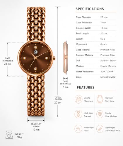 Image of MOOVER Analog Watch for Women & Girls | Luxury Bracelet Style Ladies Wrist Watch | Crystal Dial with Premium Stainless Steel Chain Strap | Fashion Watch for Daily Wear, Party & Gift