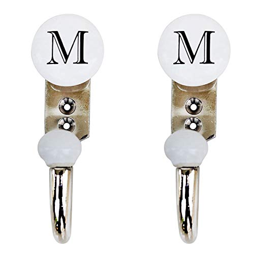 2 Piece Vocalforlocal Coat Rack Wall Hooks Handmade White Ceramic Hooks M Alphabet Hooks Flat Coat Rack Wall Mount Letter Hooks Entryway Furniture Key Rack Hat Hanger Heavy Duty Hooks