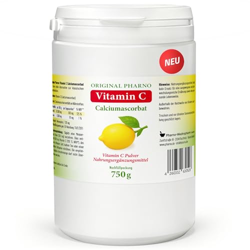 Vitamin C Pulver gepuffert - 750 g - Calciumascorbat - Original Pharno - pures Calcium-Ascorbat Pulver in Apothekenqualität
