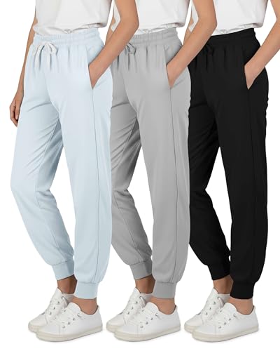 Real Essentials 3 Pack: Girls' Dry-Fit Jogger Sweatpants Soft Active