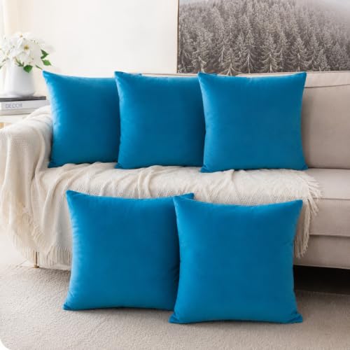 Image of Khooti Velvet Cushion Cover, 32 x 32 Inches | Bondi Blue | Pack of 5 | Solid Plain Soft & Smooth, Decorative Cushion Covers for Living Room, Bedroom, Couches, Chairs, Sofas, Beds & Home Decor