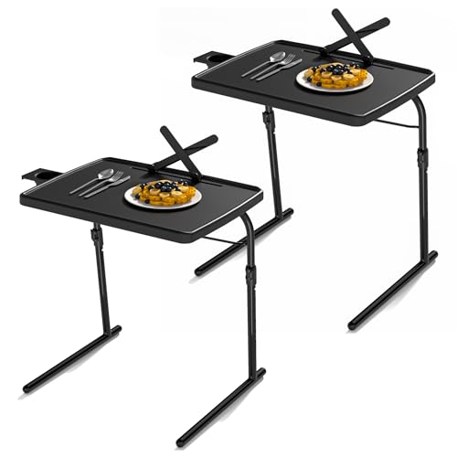 Image of Max TV Tray Table, Large TV Dinner Tray for Eating, Adjustable Folding Laptop Table with Book Stand, Cup Holder & Tablet Slot, Folding Table with 6 Height & 3 Tilt Angle Adjustments, 2 Pack