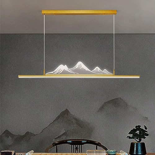 Lustre long bandeau noir pour éclairer un îlot de cuisine moderne