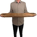 linsuo Wooden Dough Bowl Decor, Vintage Wooden Bowl Hand Carved Home Decor for Dining Table Center, Living Room, Kitchen Decor. (30inch brown)