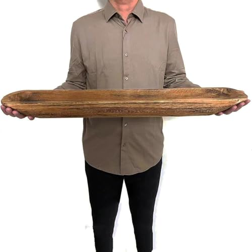 linsuo Wooden Dough Bowl Decor Vintage Wooden Bowl Hand Carved Home Decor for Dining Table Center Living Room Kitchen Decor. (30inch brown)