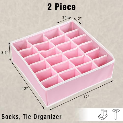 Simple Houseware 2 Pack Closet Sock Organizer, 24 Cell Drawer Divider, Pink - Image 3