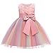 Robe d'Été Fille Robe de Soiree Cocktail Cérémonie Rockabilly Swing Arc-en-ciel Robe Rétro Vintage 50s 60s Style Plage Robe Princesse Fille Enfant Chic Elégante en Satin Noeud Papillon 2-9 Ans