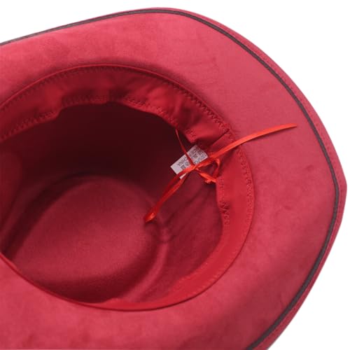 Image of Unisex Western Suede Cowboy Cowgirl Hat Classic Wide Brim Fedora Hat for Men &Women