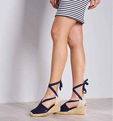 Image of VISCATA Escala Espadrille Canvas Wedges with Sleek Ankle Laces Women's Lace Up Shoes Handmade in Spain Organic Cotton Canvas and 100% Natural Jute Midsole for All Occasions