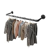 Livabber Industrial Pipe Clothes Rack, Heavy Duty Detachable Iron Garment Rack Wall Mounted, Rustic Saving Space Clothes Bar Multi-Purpose Hanging Rod for Bedroom, Closet, Black (36 Inch)