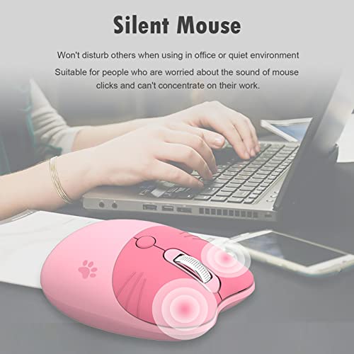 Lomiluskr Cute Cat Wireless Mouse, Lightweight Soundless Mouse, 2.4G Wireless Mice, Candy Colors, Kawaii Mouse For Girls And Kids (Pink) #TOP2