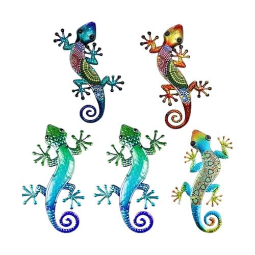 Tanxemery Gecko Wall Art Zaundekoration, Garten, Eidechse, 5-teilig, bunt, Tierfiguren, UV-beständig, für Dekoration von Garten, Terrasse, Hof, Veranda, Hinterhof