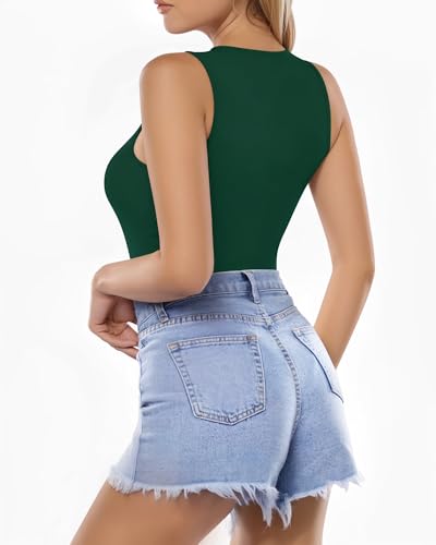 Image of MANGOPOP Women's Tank Top Bodysuit Crew Neck Sleeveless Racerback Halter Ribbed Body Suits Sexy Summer Going Out Tops