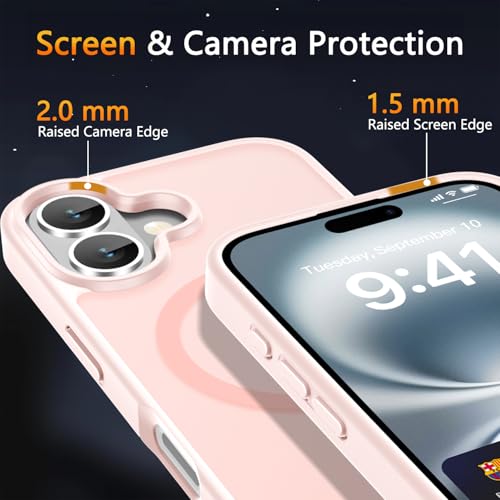 Image of LATVIN for iPhone 16 Case, Magnetic Phone Cover, Compatible with MagSafe, Military Grade Protection, Translucent Matte Frosted Back, Pink