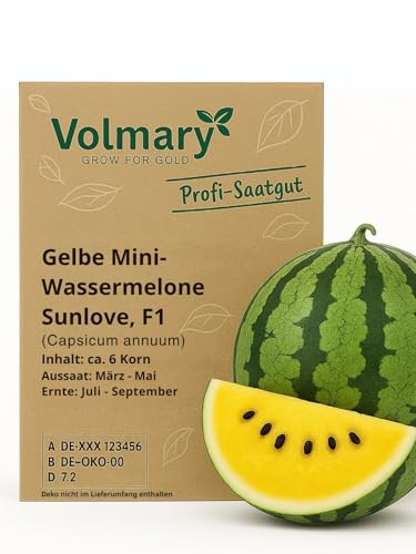 Gelbe Mini-Wassermelone Samen Sunlove, F1, Saatgut, Gelbfleischige, ertragreiche Mini-Wassermelone im Typ Jubilee