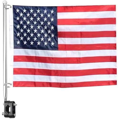 Amarine Made Stainless Steel Rail Mount Boat Pulpit Staff (7/8" - 1 1/4"), boat yacht marine flag pole with US flag Embroidered Stars American Boat Flag Boat Cabin Flags