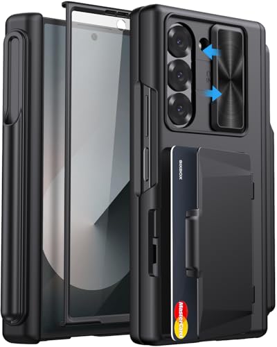 Image of for Samsung Galaxy Z Fold 6 Case with Card Holder & S Pen Holder & Slide Camera Cover, Built-in Hinge Protection & Screen Protector, Durable Wallet Phone Cover Case for Z Fold 6 5G 2024, Black