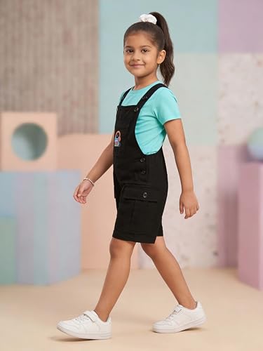 Image of KiddoPanti Unisex Denim Cargo Dungaree Shorts | 69.1% Cotton 29% Spun Poly 1.9% Spandex | Above Knee Length | Soft Breathable Summer Dungaree